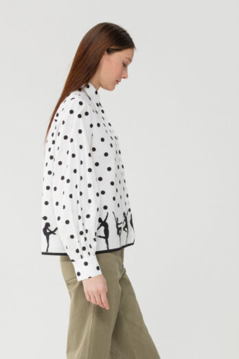 blouse-luisa-cerano-Decorated semi-sheer blouse in casual cotton poplin
