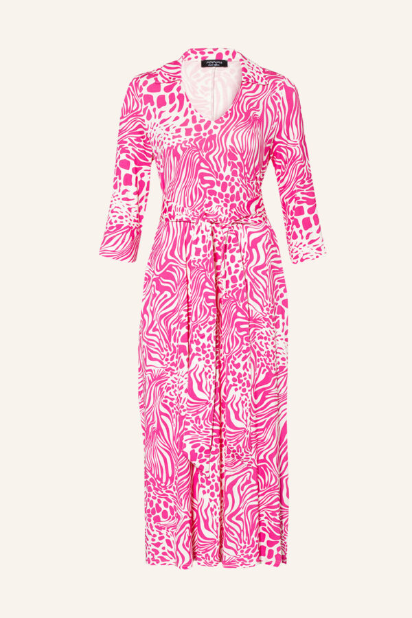 sukienka-annas z dzerseju rekaw 3 4 biało rozowa butik luisa bydgoszcz elegancka letnia
