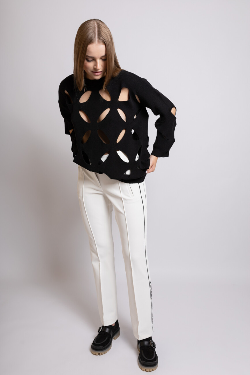 sweater-sem-per-lei-laser-patterns black loose cut boutique luisa bydogoszcz