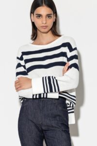 Women's white sweater with black stripes